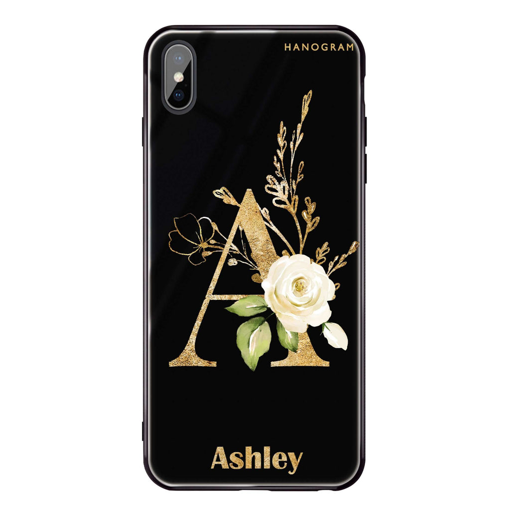Golden Floral Monogram iPhone X Glass Case