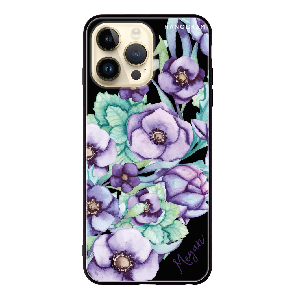 Purple Floral Glass Case