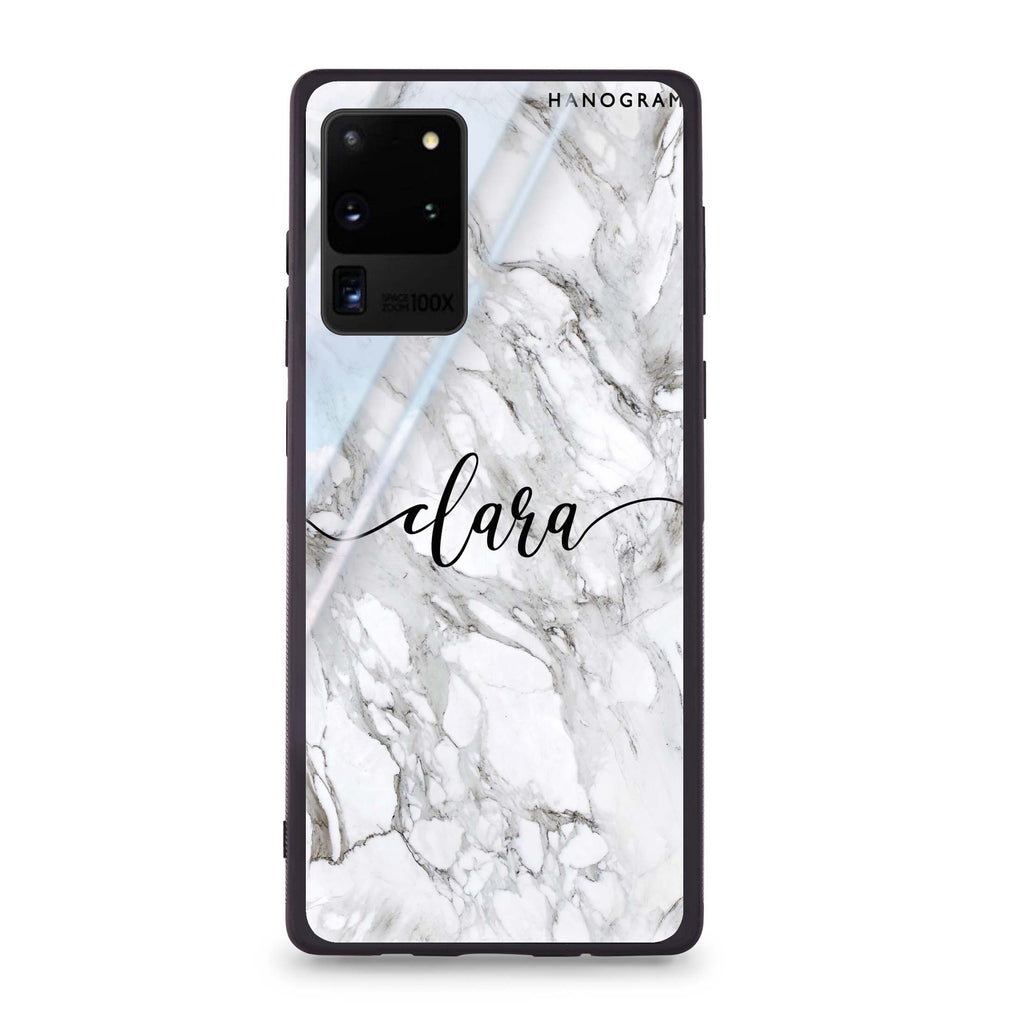 Powder Gray And White Marble Samsung Glass Case