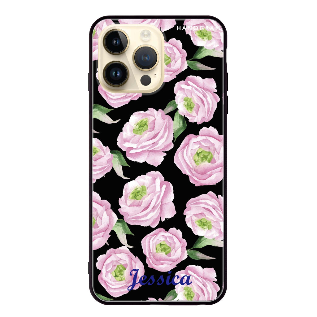 Watercolor pink floral iPhone 13 Pro Glass Case