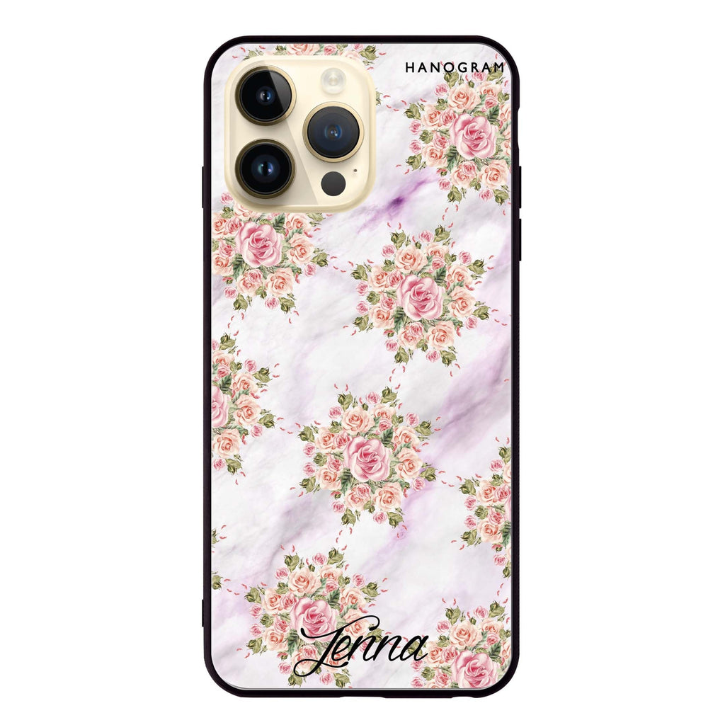 Floral & White Marble Glass Case